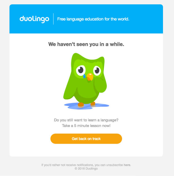re engagement email examples Duolingo