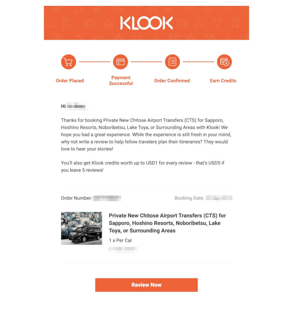feedback email sample Klook
